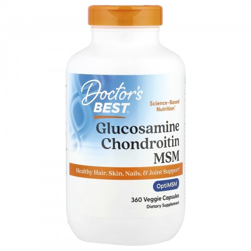 Doctor's Best, глюкозамин, хондроитин и МСМ с OptiMSM, 360 вегетарианских капсул Doctor's Best, глюкозамин, хондроитин и МСМ с OptiMSM, 360 вегетарианских капсул